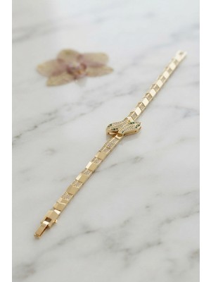 Clariss Gold Renk Pirinç Zirkon Taşlı Yılan Model Kadın Bileklik