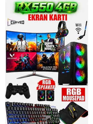 Dmc N36X ( PUBG,GTA 5) Windows 11 Ryzen 5 5500 16GB 500GB HDD,256GB SSD,RX550 4GB,23.8"Curved Oyuncu Masaüstü Bilgisayar