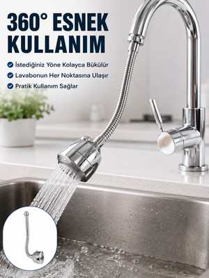 ENCO Mey Ithalat® Krom Musluk Uzatma Aparatı  360° Dönebilen Su Tasarruflu Lavabo Fıskiyesi