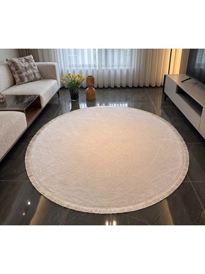 Merinos Vista %100 Akrilik Beyaz Yuvarlak Daire Kesme Halı Yolluk Antre Koridor Halısı 76590-60