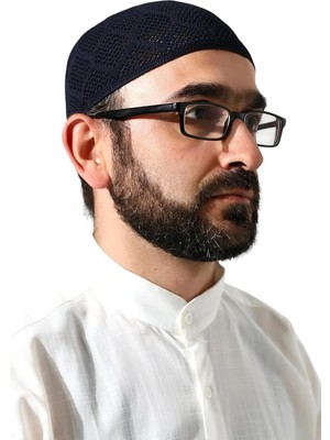 EstoreBox Makine Örgüsü Dantel Detaylı Namaz Takkesi Lacivert
