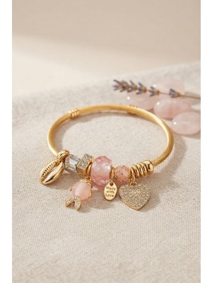 Clariss Pembe Balık Model Gold Renk Charmlı Bileklik