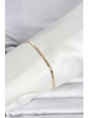 Clariss cm 14K Gold Renk Yassı Ezme Zincir Model Kadın Bileklik