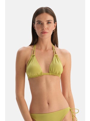 Dagi Fıstık Yeşili Bağlama Detaylı Üçgen Bikini Üst