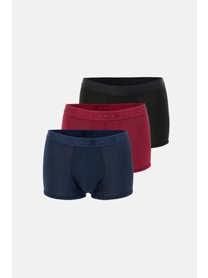 Dagi Bordo-Siyah 3'lü Desenli Micro Modal Boxer