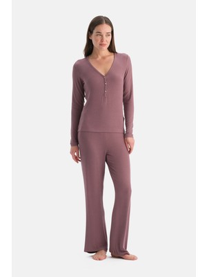 Dagi Gül Kurusu Viskon Kaşkorse Pijama Takımı