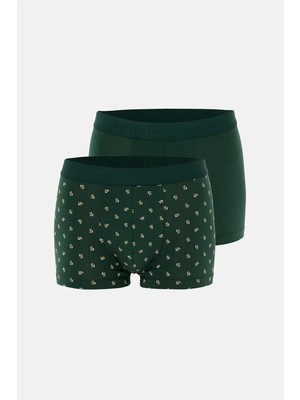 Dagi Koyu Yeşil 5210 2'li Desenli Pamuk Boxer