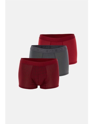 Dagi Kırmızı-Siyah 3'lu Desenli Micro Modal Boxer