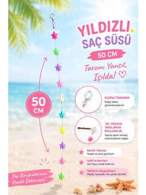 Rhea & Co. Renkli Yıldız Figürlü Saç Süsü – Pratik Tel Tokalı Çocuk Saç Aksesuarı (50 Cm)