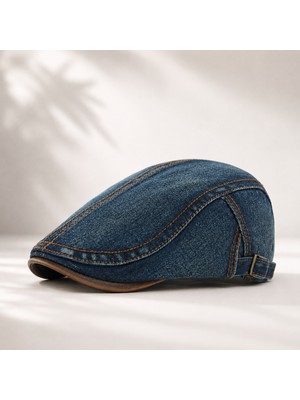 YYB Erkek Kot Gözlük Şapkası  Deri Detaylı Retro Flat Cap  Ayarlanabilir 3 Renk