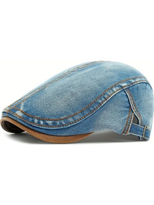 YYB Erkek Kot Gözlük Şapkası  Deri Detaylı Retro Flat Cap  Ayarlanabilir 3 Renk