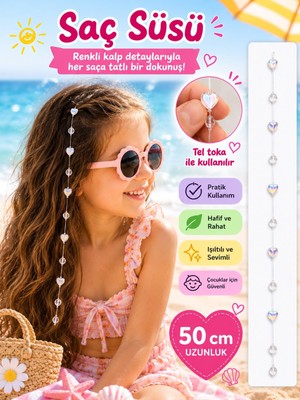 Rhea & Co. Işıltılı Kalp Boncuklu Çocuk Saç Süsü - 50 cm (Pratik Tel Tokalı)