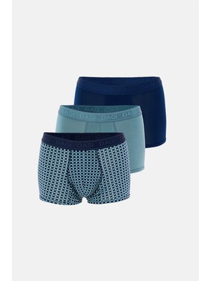 Dagi 3'lü Desenli Micro Modal Boxer Erkek Lacivert-Su Yeşili Renk Seçenekleriyle Konforlu 4210