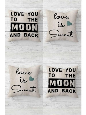 EstoreBox Pelangi Love You To The Moon And Back Gizli Fermuarlı Kırlent Kılıfı Koltuk Yastık Kılıfı TAKIM(4AD