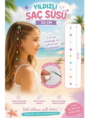 Rhea & Co. Renkli Yıldız Figürlü Saç Süsü – Pratik Tel Tokalı Çocuk Saç Aksesuarı (50 Cm)
