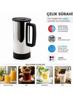 Go İthalat Gri - Paslanmaz Çelik Sıcak - Soğuk Çelik Sürahi (5250)