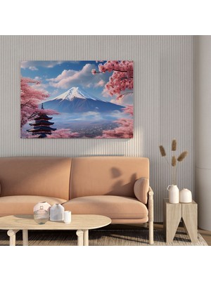 Popcasso Fuji Dağı Manzaralı Asya Kiraz Çiçeği Kanvas Tablo