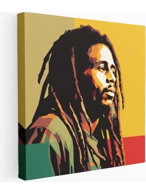 Popcasso Sade Çizgilerle Minimalist Bob Marley Silueti Kanvas Tablo