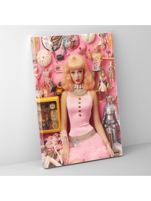 Popcasso Retro Kolaj Tarzında Kanvas Tablo - Barbie Temalı Duvar Sanatı
