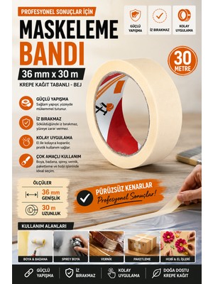 Anı Ofis Kırtasiye Maskeleme Bandı 36 mm x 30 M Krepe Kağıt Tabanlı Boya Bandı Bej