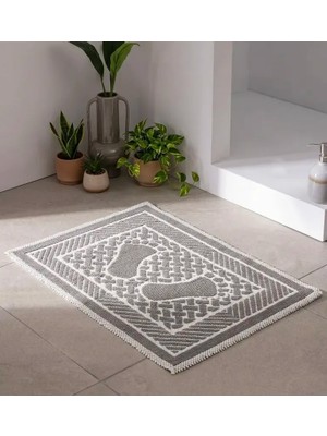 Botti Home Pamuklu Banyo Paspası | Dokumalı Banyo Kilimi | Banyo Ayak Havlusu 50 x 70 cm | Klozet Önü Paspas | Ayak İzi Desenli Banyo Ayak Havlusu | Modern Ev Tekstili Banyo Ayak Havlusu, Paspas