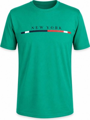 Trender New York Baskı Süpreme Yeşil Erkek T-Shirt 226-17
