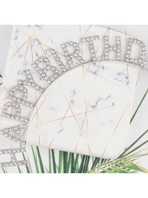 Aesco Gümüş Kristal Taşlı Happy Birthday Doğum Günü Tacı Ithal Ürün A Kalite 17X16 cm