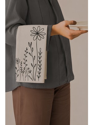 Grafiklas Çiçek Temalı Dijital Baskılı Amerikan Servis Seti - 4'lü Ham Keten Runner Servis Altlığı 32X43 cm