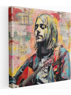 Popcasso Kurt Cobain Portre Kanvas Tablo - Karışık Medya Duvar Sanatı