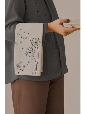 Grafiklas Organik Ham Keten 4'lü Amerikan Servis 32X43 cm Karahindiba Baskılı Dekoratif Sofra Servis Altlığı, Runner