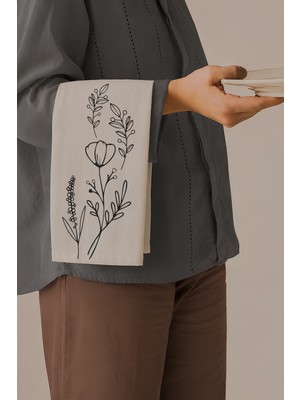 Grafiklas Lale Çiçek Desenli Dijital Baskılı Amerikan Servis 4'lü Set - %100 Ham Keten Runner Masa Örtüsü 32X43 cm