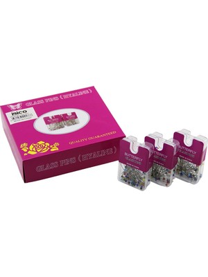 Aesco Glass Pıns Hyalıne Butterfly 1200 Adet Renkli Toplu Başörtü Iğnesi Şeffaf Plastik Askılıklı Kutulu