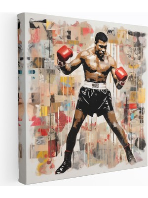 Popcasso Muhammad Ali Kolaj Sanatı Kanvas Tablosu