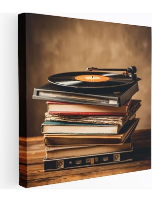 Popcasso Klasik Nostalji Temalı Vinil Plaklar Kanvas Tablo