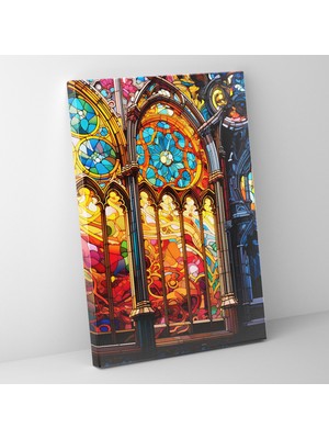 Popcasso Vitray Pencere Detayı ile Kilise Temalı Kanvas Tablo
