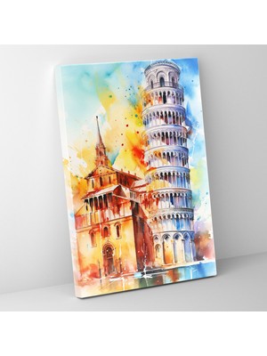 Popcasso Pisa Kulesi Suluboya Kanvas Tablo