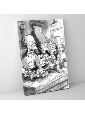 Popcasso Siyah Beyaz Eskiz Tarzında The Simpsons Kanvas Tablo