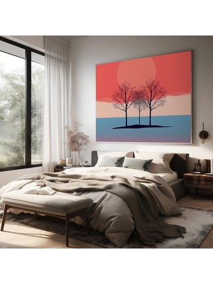 Popcasso Gün Doğumu Manzarası - Minimalist Ağaç Silueti Kanvas Tablo