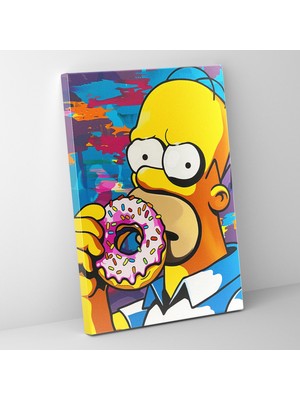 Popcasso Pop Art Tarzında Bir Donut Yiyen Homer Simpson Kanvas Tablo