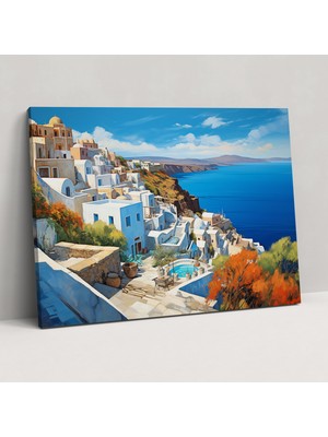 Popcasso Santorini Manzarası Yağlı Boya Kanvas Tablo