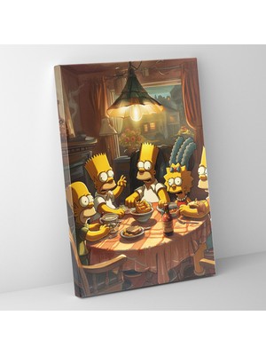Popcasso Simpsons Aile Sofrası Kanvas Tablo - Duvar Sanatı