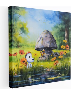 Popcasso Snoopy ve Woodstock Suluboya Kanvas Tablo - Canlı Renklerle Hazırlanmış Duvar Sanatı