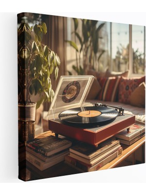 Popcasso Retro Plak Çalar Temalı Duvar Tablosu - Vinil Plaklarla Ev Dekoru