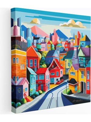 Popcasso Modern Pop Art Tarzı Köy Manzarası Kanvas Tablo