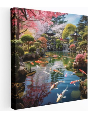 Popcasso Japon Bahçesi Koi Havuzu Manzarası Kanvas Tablo