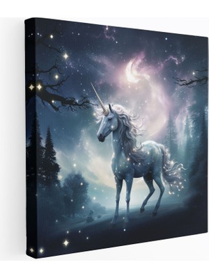 Popcasso Yıldızlı Gece Gökyüzünde Unicorn Kanvas Tablo - Dolunaylı Manzara ile Muhteşem Görüntü