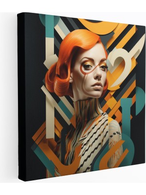 Popcasso Geometrik Kadın Figürü Duvar Tablosu - Dijital Sanat Eseri
