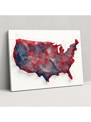 Popcasso Çağdaş Tasarım ile Modern Amerika Birleşik Devletleri Haritası Kanvas Tablo