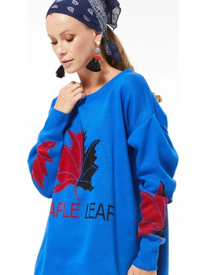 FullaModa Maple Leaf Desenli Triko Kazak