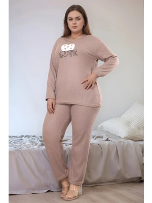 FullaModa Love Baskılı Büyük Beden Pijama Takımı